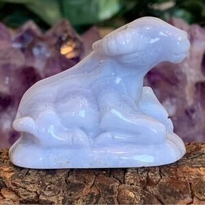 Blue Lace Agate Ox Carving Gemstone Oxen Carved Gem Stone Chinese Zodiac Animal